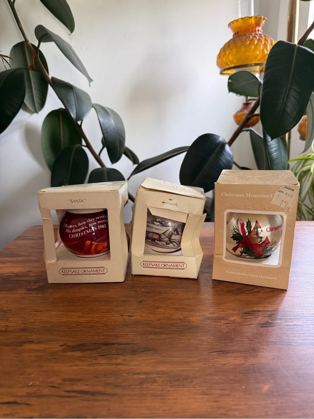 Hallmark Keepsake Ornaments in Red and Cream Boxes